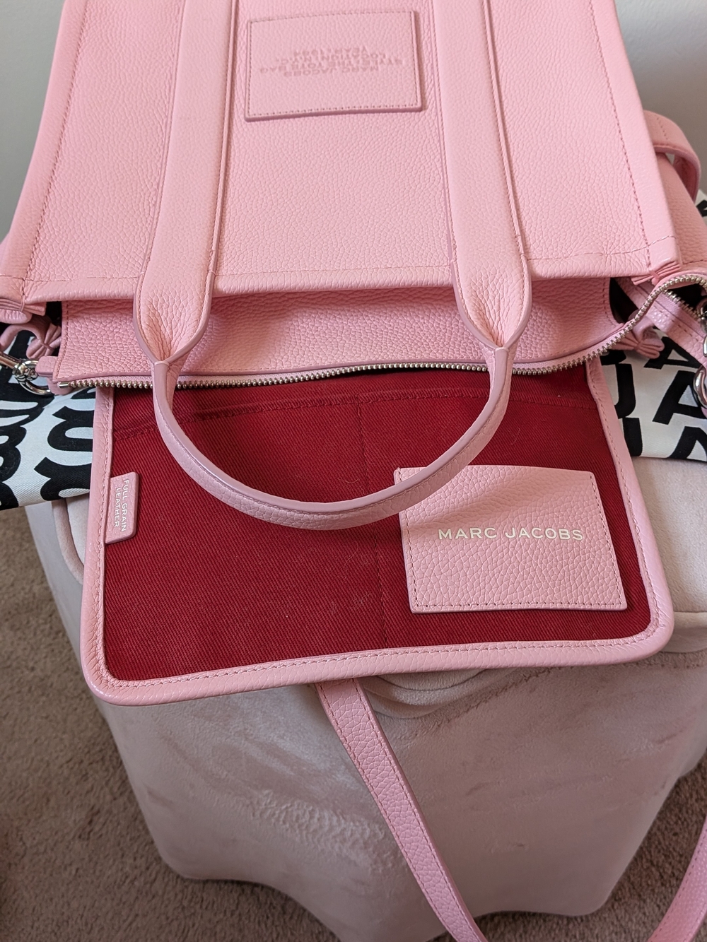 Marc Jacobs Medium Leather Tote Bag Matching Set In Ribbon Pink With Wallet ππ - Picture 8 of 15